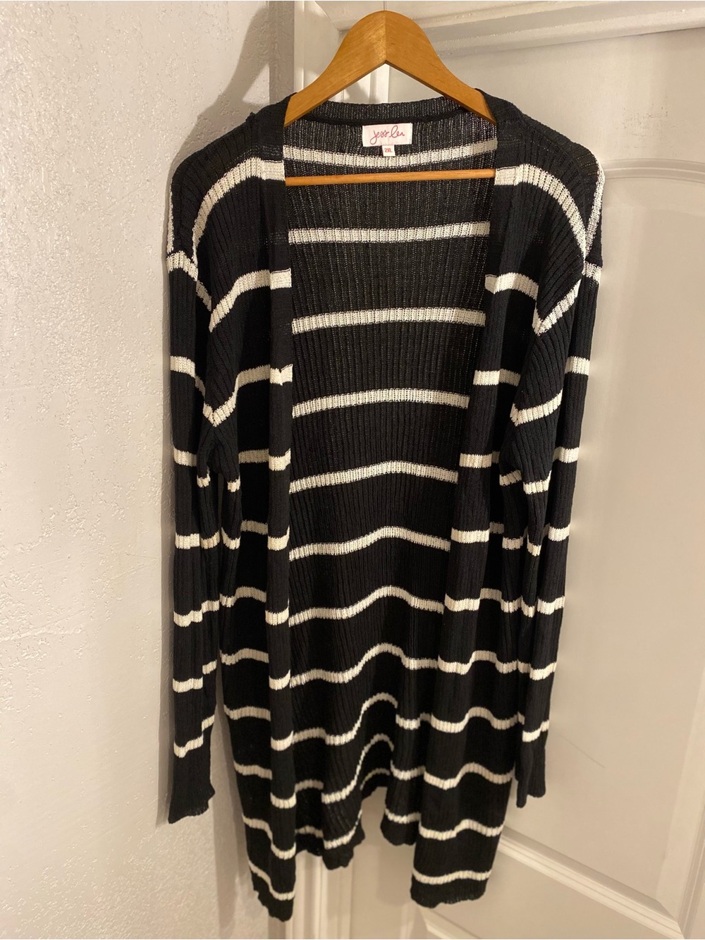 Jess Lea 2XL Black & White Striped Long Cardigan
